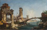 Workshop of Michele Marieschi Fantastic landscape with ruins. oil painting reproduction